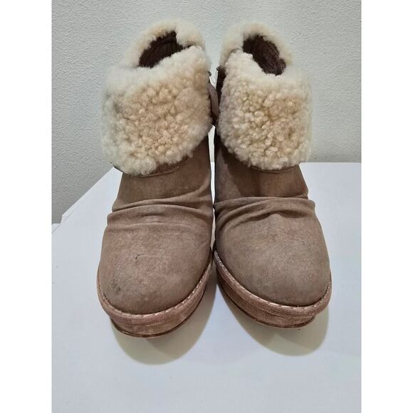 UGG Georgette Shearling Nubuck High Heel Booties Size 7 Cozy + Luxe Winter Chic - Picture 8 of 10